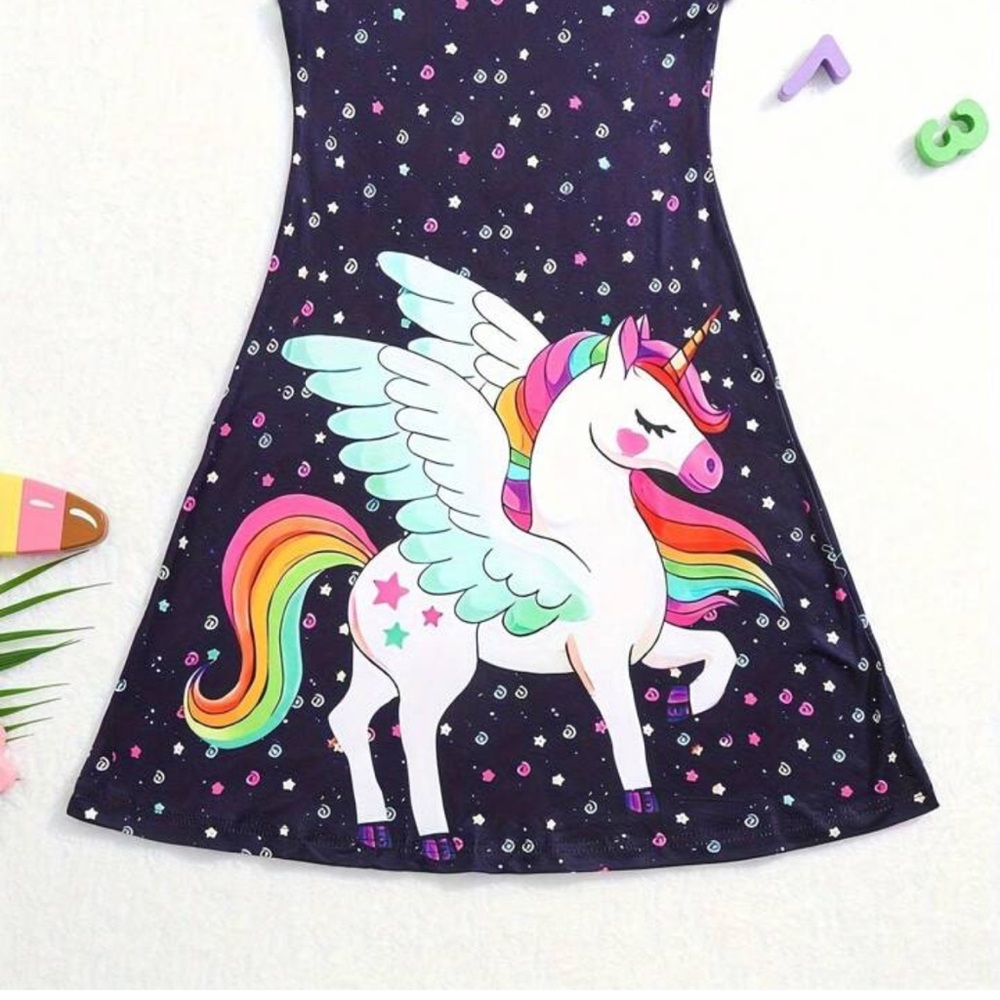 NEW Unicorn Print Sleeveless Dress S/7-8